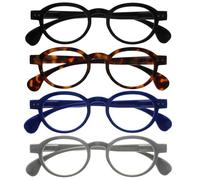 OPULIZE OCA Occhiali da lettura - Pacco da 4 - Montatura Moderna Retró Rotonda - Nero Marrone Blu Grigio - Uomini Donne - Cerniere a molla - RRRR54-1237 - +1.50