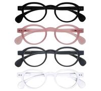 OPULIZE OCA Occhiali da lettura - Pacco da 4 - Montatura Moderna Retró Rotonda - Nero Rosa Grigio Bianco - Uomini Donne - Cerniere a molla - RRRR54-147W - +1.00
