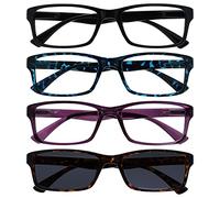 OPULIZE Occhiali Da Lettura Nero Blu Porpora Lettori Con Marrone Lettore Sole Valore 4 Pacco Uomo Donna UVSR4092 +3,00