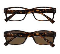 OPULIZE Occhiali Da Lettura Uomo Grande Marrone Tartaruga Lettori Con Lettore Sole Pacco Doppio Cerniere Molla RS11-2 +1,50