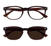 OPULIZE ORA Occhiali da lettura uomo e donna con occhiali da sole da lettura, Montatura Rotonda, Cerniere a Molla, Confezione da 2 Marrone Scuro +2,50
