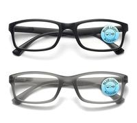 OPULIZE PEP - Occhiali da lettura per uomo e donna, con protezione contro la luce blu, montatura rettangolare, per computer e gaming, protezione UV e sovraccarico, colore nero opaco e grigio +1,5