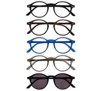 OPULIZE REY Occhiali da Lettura e da Sole - Pacco da 5 - Montatura Rotonda - Nero Opaco, Marrone, Blu, Grigio, Nero - Uomo Donna - RRRRS56-12371 - +3.00