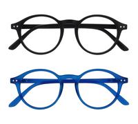 OPULIZE REY Occhiali da Lettura - Pacco da 2 - Montatura Rotonda Retro - Nero Opaco, Blu - Uomo Donna - Cerniere a Molla - RR56-13 - +1.50