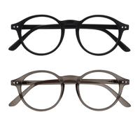 OPULIZE REY Occhiali da Lettura - Pacco da 2 - Montatura Rotonda Retro - Nero Opaco, Grigio - Uomo Donna - Cerniere a Molla - RR56-17 - +3.00