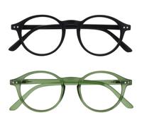 OPULIZE REY Occhiali da Lettura - Pacco da 2 - Montatura Rotonda Retro - Nero Opaco, Verde - Uomo Donna - Cerniere a Molla - RR56-16 - +3.00