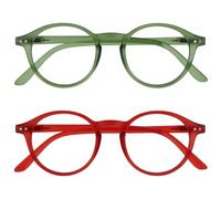 OPULIZE REY Occhiali da Lettura - Pacco da 2 - Montatura Rotonda Retro - Verde Opaco, Rosso - Uomo Donna - Cerniere a Molla - RR56-6Z - +2.00