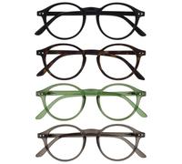 OPULIZE REY Occhiali da Lettura - Pacco da 4 - Montatura Rotonda Retro - Nero Opaco, Marrone Tartarugato, Verde, Grigio - Uomo Donna - RRRR56-1267 - +1.00