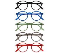 OPULIZE REY Occhiali da Lettura - Pacco da 5 - Montatura Rotonda Retro - Nero, Blu, Verde, Grigio, Rosso - Uomo Donna - Cerniere a Molla - RRRRR56-1367Z - +3.00