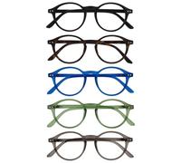 OPULIZE REY Occhiali da Lettura - Pacco da 5 - Montatura Rotonda Retro - Nero Opaco, Marrone, Blu, Verde, Grigio - Uomo Donna - RRRRR56-12367 - +3.50