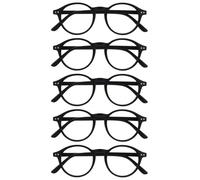 OPULIZE REY Occhiali da Lettura - Pacco da 5 - Montatura Rotonda Retro - Nero Opaco - Uomo Donna - Cerniere a Molla - RRRRR56-1 - +1.00