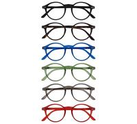 OPULIZE REY Occhiali da Lettura - Pacco da 6 - Montatura Rotonda Retro - Nero Opaco, Marrone, Blu, Verde, Grigio, Rosso - Uomo Donna - RRRRRR56-12367Z - +1.00