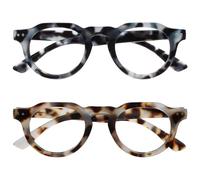 OPULIZE RIO Set da 2 Occhiali da Lettura Anti Luce Blu - Montatura con Bordo Superiore Piatto - Marrone e Blu Maculato - Uomo e Donna - BB53-23 - +2.50