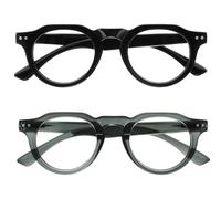 OPULIZE RIO Set da 2 Occhiali da Lettura Anti Luce Blu - Montatura con Bordo Superiore Piatto - Nero, Grigio - Uomo e Donna - Cerniere a Molla - BB53-17 - +2.00