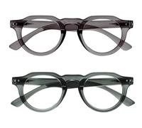 OPULIZE RIO Set da 2 Occhiali da Lettura Anti Luce Blu - Montatura con Bordo Superiore Piatto - Verde, Grigio - Uomo e Donna - BB53-67 - +1.50