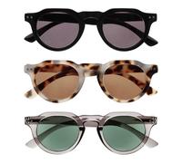OPULIZE RIO - Set da 3 Occhiali da Lettura con Lente da Sole - Montatura Bordo Superiore Piatto - UV400 - Nero, Marrone, Grigio - Uomo Donna - SSS53-127- +1.00