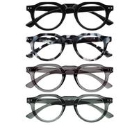 OPULIZE RIO Set da 4 Occhiali da Lettura Anti Luce Blu - Montatura con Bordo Superiore Piatto - Nero, Blu Maculato, Verde, Grigio - Unisex - BBBB53-1367 - +3.00