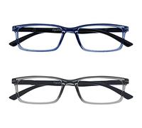 OPULIZE See - Occhiali da Lettura Filtro Set da 2 Luce Blu Montatura Stretta Cerniere a Molla Migliorano il Sonno Gaming Computer Anti Riflesso Blu Trasparente Grigio Uomo Donna BB9-37 +1.00