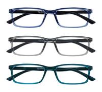 OPULIZE See - Occhiali da Lettura Filtro Set da 3 Luce Blu Montatura Stretta Cerniere a Molla Migliorano il Sonno Gaming Computer Anti Riflesso Blu Grigio Turchese Uomo Donna BBB9-37Q +2.50