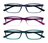 OPULIZE See - Occhiali da Lettura Filtro Set da 3 Luce Blu Montatura Stretta Cerniere a Molla Migliorano il Sonno Gaming Computer Anti Riflesso Blu Trasparente Viola Turchese Uomo Donna BBB9-35Q +1.00