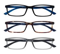 OPULIZE See - Occhiali da Lettura Filtro Set da 3 Luce Blu Montatura Stretta Cerniere a Molla Migliorano il Sonno Gaming Computer Anti Riflesso Nero Marrone Grigio Uomo Donna BBB9-127 +3.50