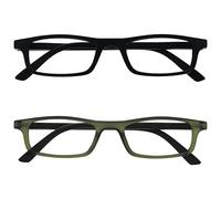 OPULIZE Ted Occhiali da Lettura 2 Pack Stretto Opaco Telaio Leggero Cerniere a Molla Resistente ai Graffi Uomo Donna RR17, nero/cachi, +2.00 Magnification