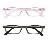 OPULIZE Ted Occhiali da Lettura 2 Pack Stretto Opaco Telaio Leggero Cerniere a Molla Resistente ai Graffi Uomo Donna RR17, Rosa chiaro opaco/cachi opaco, +3.00 Magnification