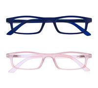 OPULIZE Ted Occhiali da Lettura 2 Pack Stretto Telaio Leggero Cerniere a Molla Resistente ai Graffi Uomo Donna RR17, Blu Navy Opaco/Rosa Chiaro, +1.50 Magnification