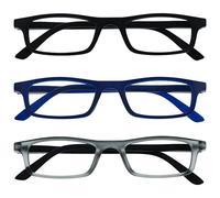 OPULIZE Ted - Occhiali da lettura da uomo e donna, con montatura stretta e leggera, con cerniere a molla resistenti ai graffi RRR17, Nero opaco/Blu navy opaco/Grigio opaco Nero