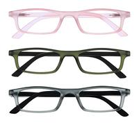 OPULIZE Ted - Occhiali da lettura da uomo e donna, con montatura stretta e leggera, con cerniere a molla resistenti ai graffi RRR17, Matt Baby Pink/Matt Khaki/Matt Grigio Nero