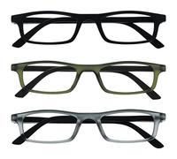 OPULIZE Ted - Occhiali da lettura da uomo e donna, con montatura stretta e leggera, con cerniere a molla resistenti ai graffi RRR17, Nero opaco/Blu navy opaco/Grigio opaco Nero