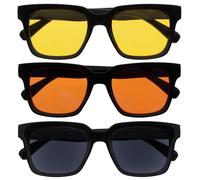 OPULIZERA Occhiali da sole donna e uomo - Gialla/Lente Arancione/Nero - 3 Pack - Lenti Polarizzate UV400 Antiriflesso e Antibagliore - Oversize e Rettangolare - Cerniere a molla - Nero