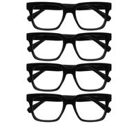 OPULIZERA Occhiali luce blu donna e uomo - Antiriflesso e Antibagliore - Confezione da 4 - Occhiali per computer - UV400 - Oversize e Rettangolare - Nero - +0.00