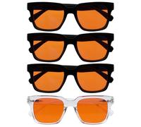 OPULIZERA Occhiali luce blu donna e uomo - Lenti Arancioni - Occhiali con filtro luce blu al 99,9% - Antiriflesso e Antibagliore UV400 - Confezione da 4 - Oversize e Rettangolare - Nero x3 / Chiaro