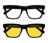 OPULIZERA Occhiali luce blu donna e uomo - Lenti trasparenti e gialle (polarizzate) - Antiriflesso e Antibagliore UV400 - Confezione da 2 - Oversize e Rettangolare - Nero