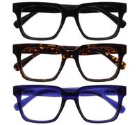 OPULIZERA Occhiali luce blu donna e uomo - Occhiali da lettura Antiriflesso e Antibagliore - Confezione da 3 - Occhiali per computer - UV400 - Oversize e Rettangolare - Nero Marrone Blu - +3.00