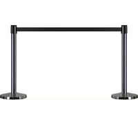 OPUS 2 Coda Cintura Barriera Stand 11 KG, 2,5 m Cinghia Nera Retrattile, Piastra Di Base In Calcestruzzo Resistente, Cromato