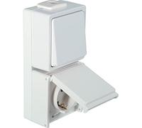 OPUS® Aqua, interruttore a pulsante con presa, design verticale, interruttore universale di spegnimento/spegnimento, colore bianco puro