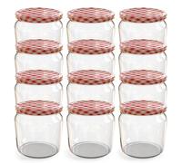 Oputec - 12 barattoli da 360 ml con coperchio a vite a quadretti rossi, perfetti per marmellate, confetture e altro ancora