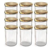 Oputec 12 barattoli da 440 ml con coperchio a vite TO 82 oro, perfetti per marmellate, confetture e altro ancora, grandi barattoli con coperchio, ideali come barattoli per marmellate e barattoli a
