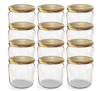 Oputec 24 barattoli per conserve da 360 ml con tappo a vite oro - perfetti per marmellate, confetture e altro ancora, barattoli con coperchio, ideali come barattoli per marmellate e barattoli a vite