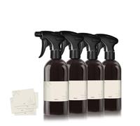 Oputec 4 flaconi spray da 500 ml in plastica nera da riempire, con ugello ergonomico + etichette, flacone spray vuoto per piante, fiori, detergenti, cura dei capelli e altro ancora
