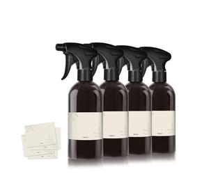 Oputec 4 flaconi spray da 500 ml in plastica nera da riempire, con ugello ergonomico + etichette, flacone spray vuoto per piante, fiori, detergenti, cura dei capelli e altro ancora