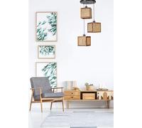 Opviq Elegante chandelier con corpo in legno e berretto in rattan naturale, altezza regolabile 70 cm, attacco E27, diametro 18 cm, design elegante in noce e rattan per spazi moderni