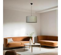 Opviq Elegante chandelier con corpo in metallo e berretto in bambù, diametro 45 cm, altezza regolabile, attacco E27, grigio e nero, perfetto per interni moderni