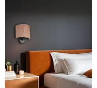 Opviq Elegante lampada da parete con corpo in metallo e berretto in bambù, altezza 20 cm, lunghezza 25 cm, attacco E27, 40 W Max, colore legno | Perfetto per decorazioni moderne