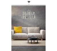 Opviq Elegante lampadario cromato, altezza regolabile 85 cm, diametro 65 cm, corpo in metallo con cristallo e pietra, attacco E14, perfetto per spazi moderni
