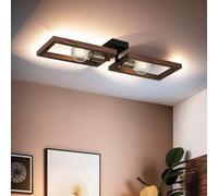 Opviq Elegante lampadario in metallo con cappuccio in legno, antiquazione e finitura nera, altezza 9 cm, 2 prese E27 max. 40 W, illuminazione elegante per spazi moderni