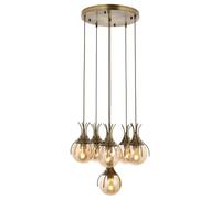 Opviq Elegante lampadario industriale, lunghezza 100 cm, diametro 50 cm, corpo in metallo con tappo in vetro, 6 x E27 Max 6 W, colore antico | Modern Glam Lighting