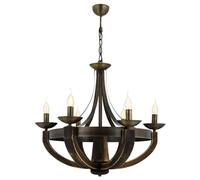 Opviq Elegante lampadario vintage, in legno, altezza 90 cm, diametro 70 cm, 6 x E14 Max 40 W, colore marrone, perfetto per spazi moderni e tradizionali